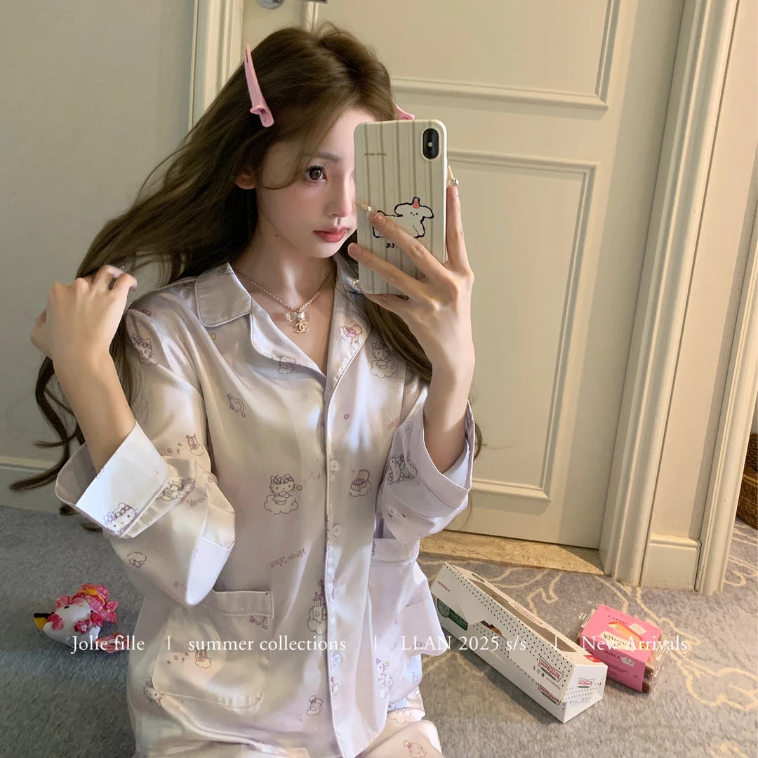 你的懒懒llan【kt酱少女来信】慵懒亲肤舒适睡衣四件套套装LL-25163