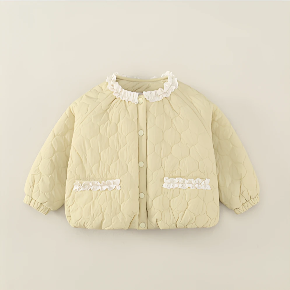 女童外套秋冬款2025新款洋气女宝宝冬季棉袄儿童冬装花边夹棉棉服