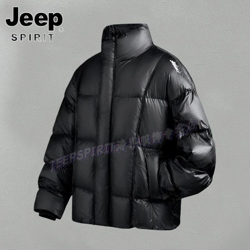 Jeep吉普冬季重磅纯色外套立领宽松男士羽绒服潮牌刺绣保暖面包服