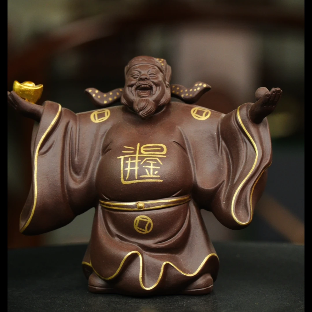 描金财神爷 宜兴摆件