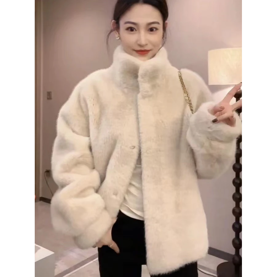 【赠运费险5】新款皮毛一体米貂外套冬季立领加厚环保毛毛短款时尚