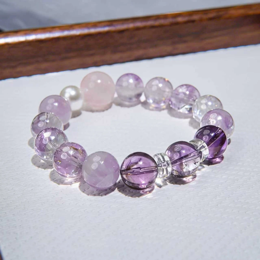 【杨梅】紫水晶+粉水晶 颜色微差