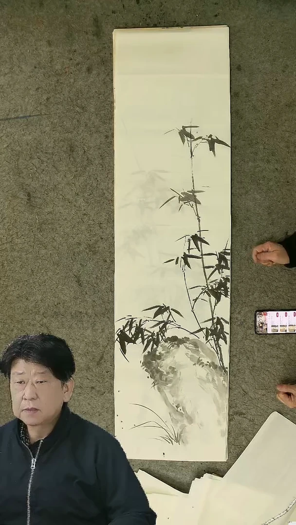 国画四尺对开  墨竹条屏 34*138cm