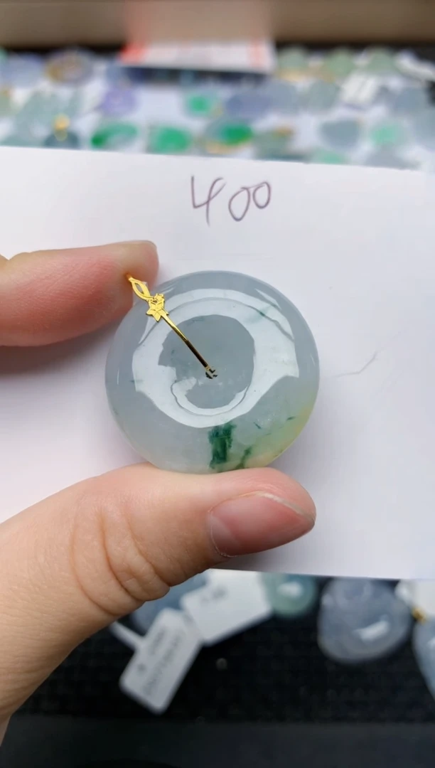 翡翠18K金镶嵌颈饰天然缅甸A货翡翠