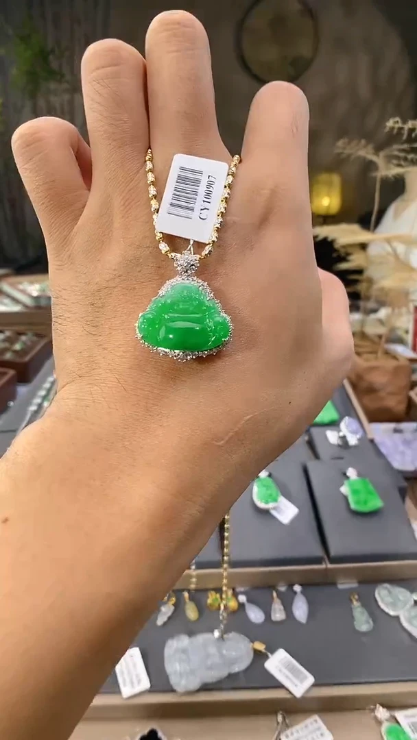 吊坠(不含链)18K金镶嵌翡翠佛公