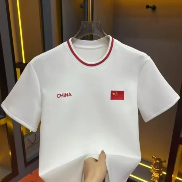 2025春季新款男士男款休閑黑色半袖修身刺绣圓領設計師9088款-77
