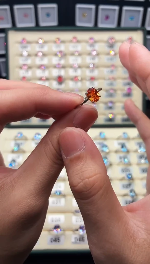 银S925镶嵌戒指石榴石（芬达石）0001