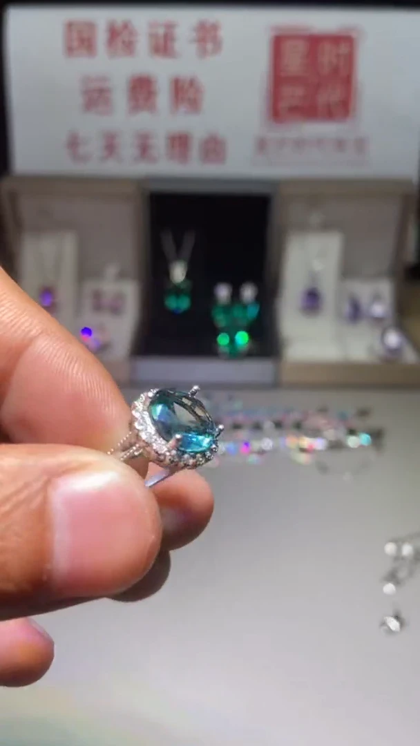 银S925镶嵌戒圈海蓝宝石716