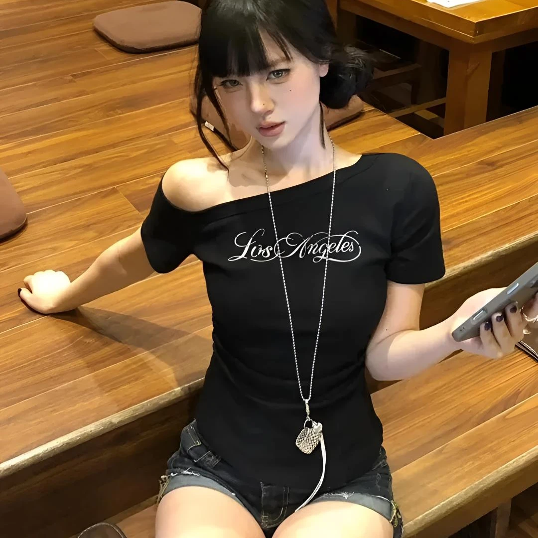 白色短袖修身显瘦字母印花T恤女夏季新款潮流宽松百搭上衣