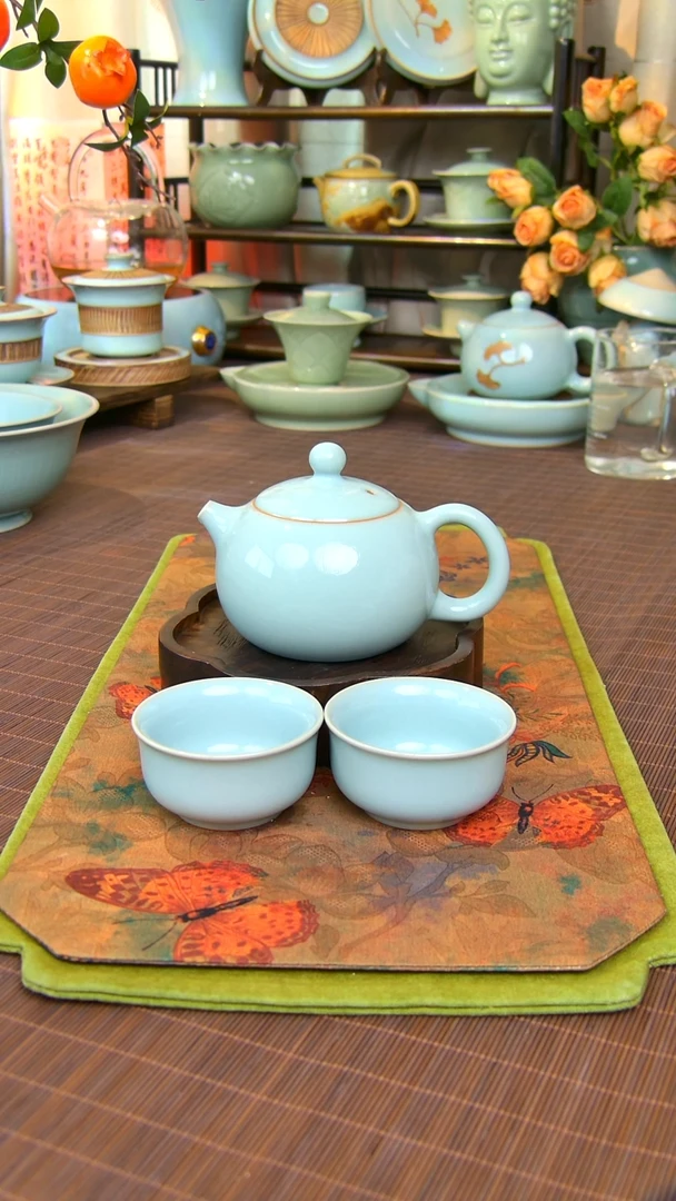 瓷片天青色原矿西施壶一壶两杯不完美