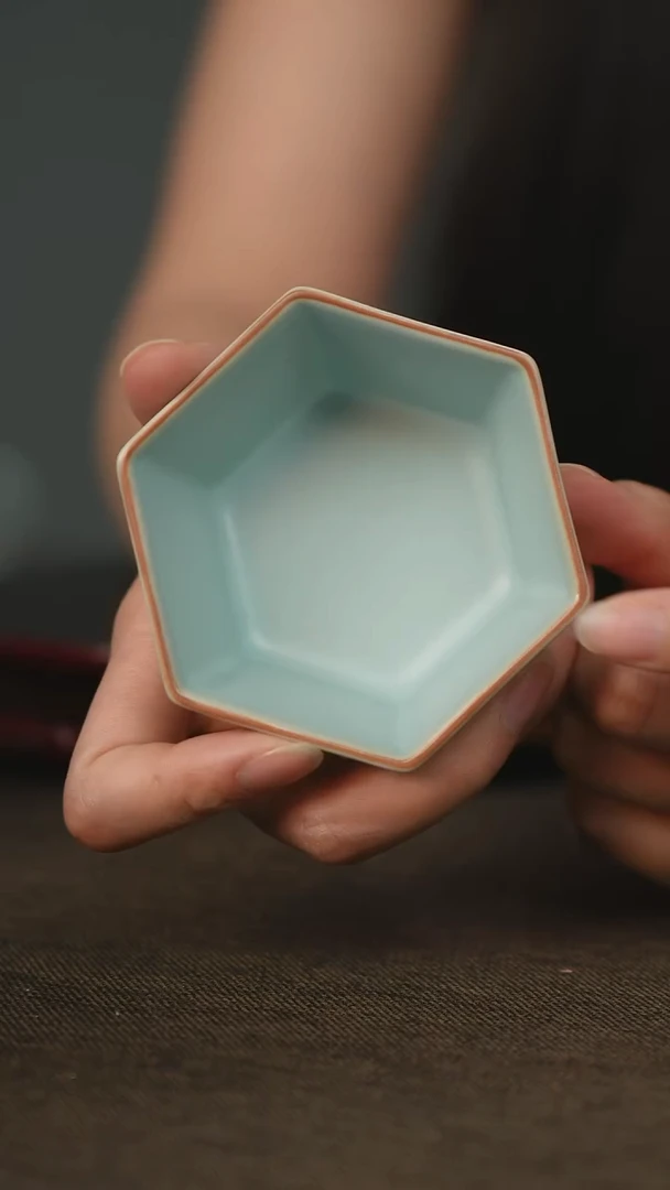 微瑕 六方杯 汝瓷 主人杯