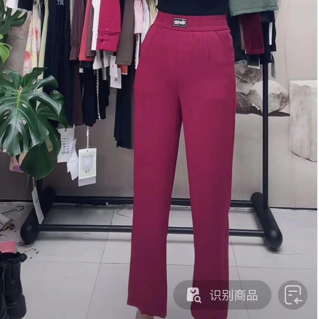 2966#裤长88夏季薄款九分休闲裤宽松松紧腰中老年女士直筒阔腿裤