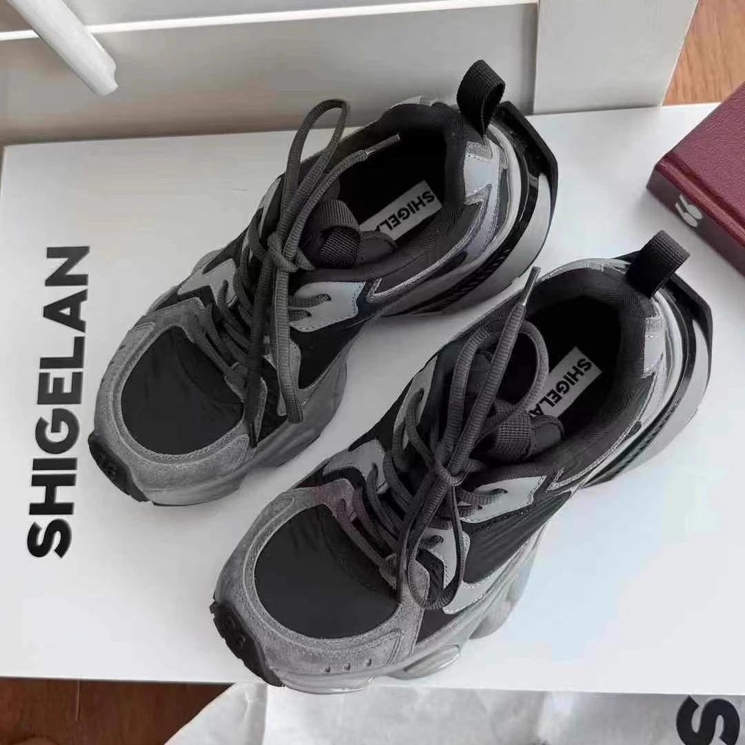 诗歌兰真皮女鞋2025秋季新款时尚厚底老爹鞋女