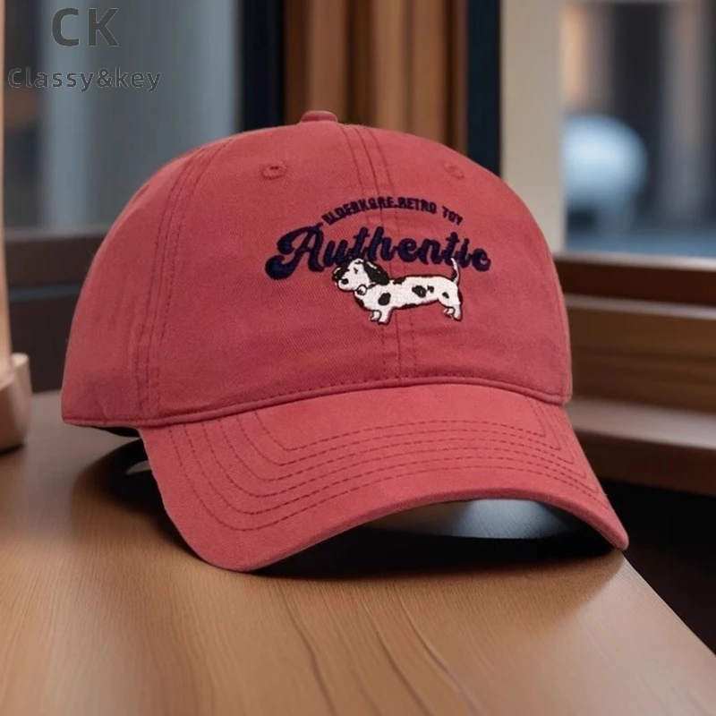 Classy key新加坡设计师联名款可爱狗狗刺绣百搭大头围软顶鸭舌帽