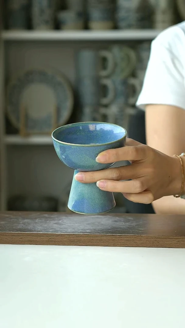 微瑕六月湖水高足点心杯9.5cm@7-7@