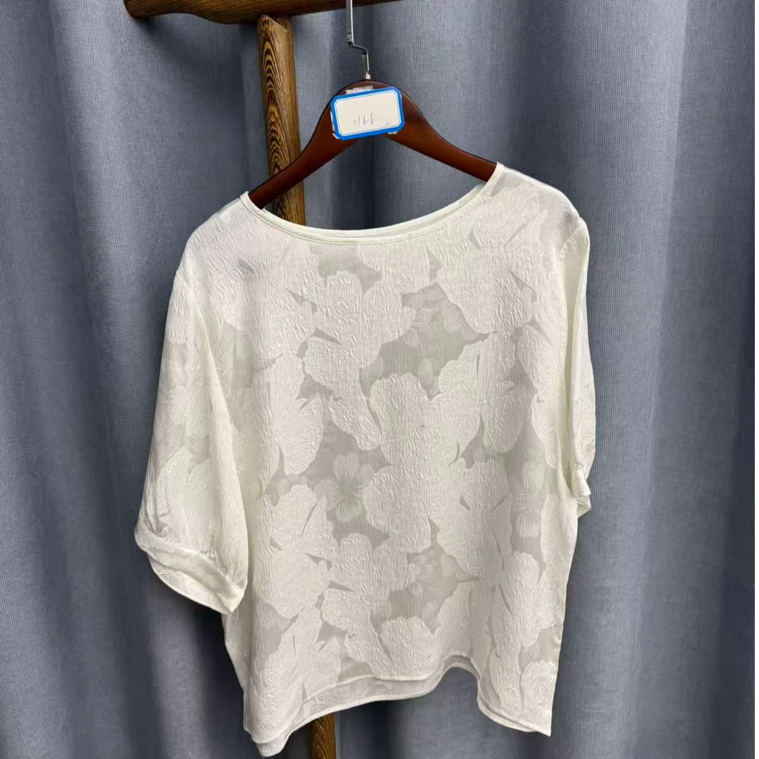 （瑕疵）秋季新款休闲时尚圆领桑蚕丝短袖上衣女H616