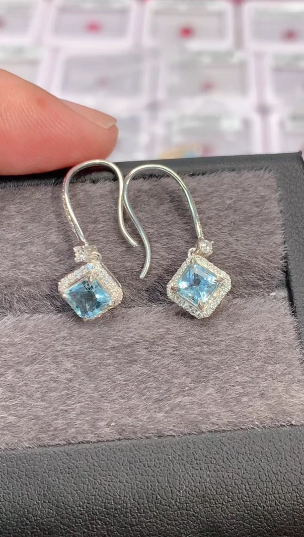 海蓝宝石耳坠银S925镶嵌筱*运海蓝宝耳坠1-350