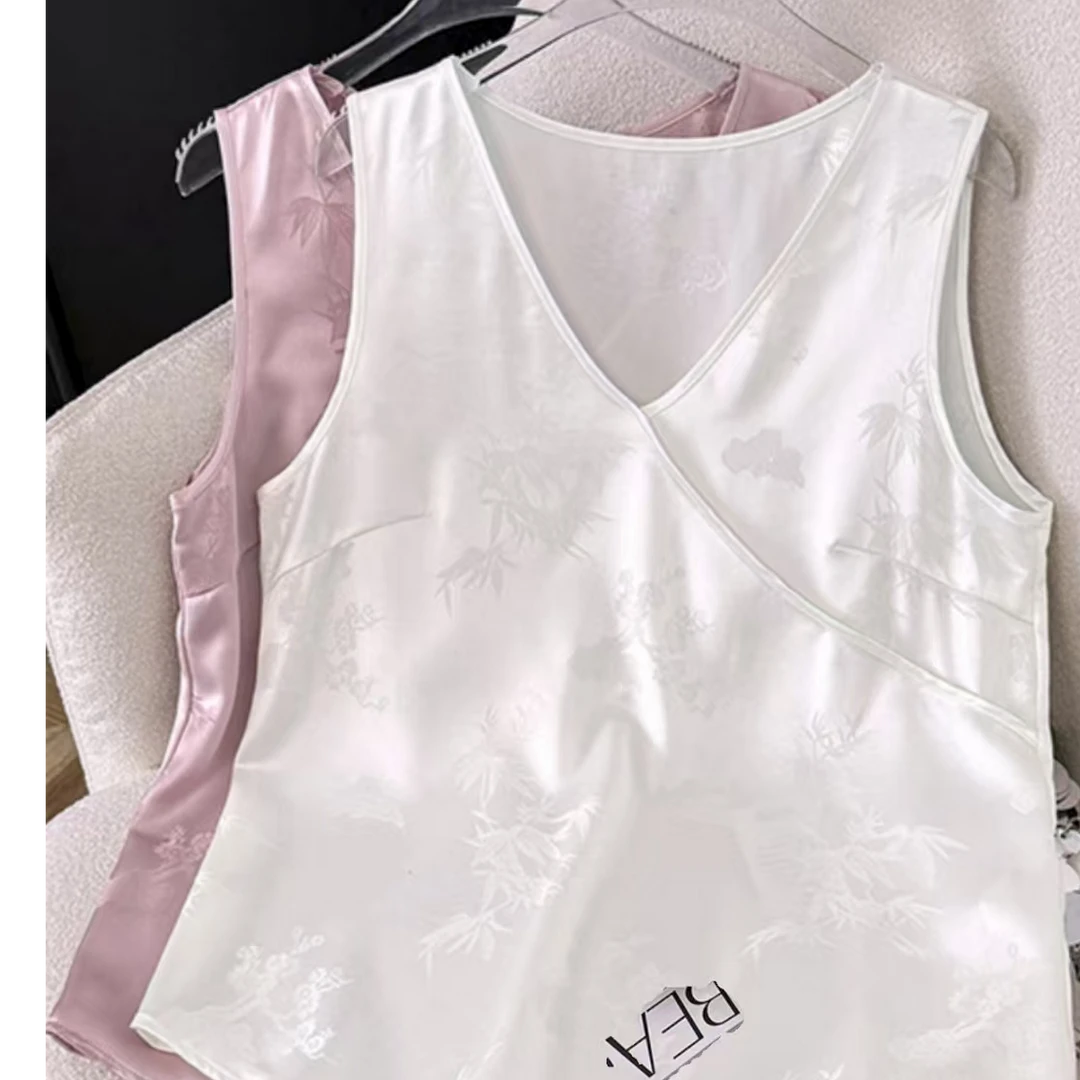 杭州高端大牌真丝吊带背心女士v领内搭小衫无袖桑蚕丝上衣夏421