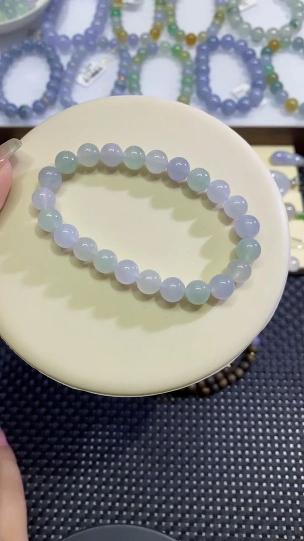 翡翠散珠卡8加马卡龙手串