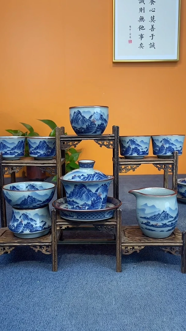 陶瓷景德镇釉下青花八件套