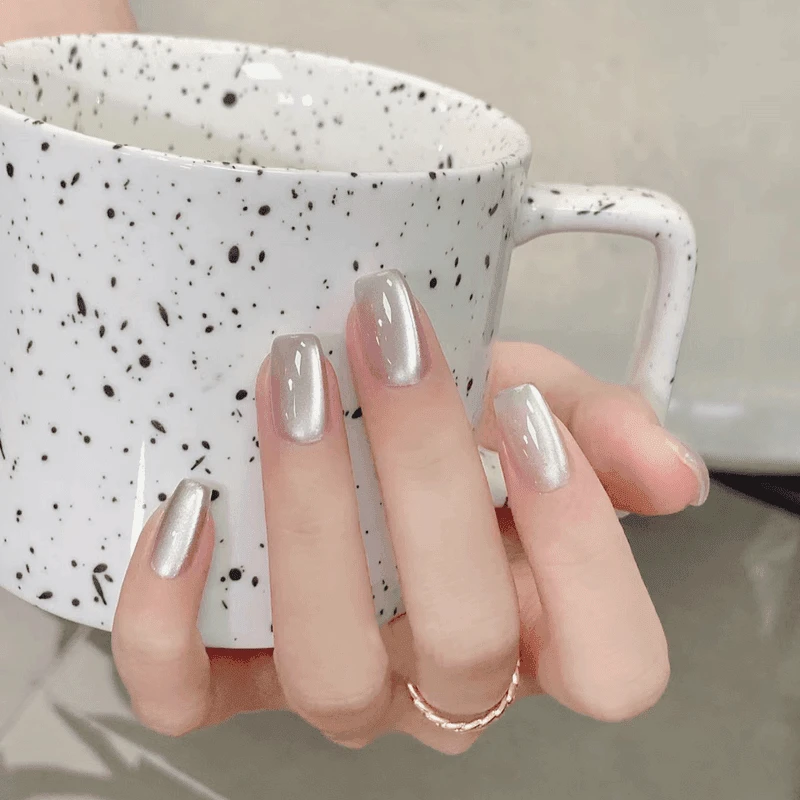 【白月光】手工穿戴甲10片短款玻璃珠美甲高级感百搭轻奢