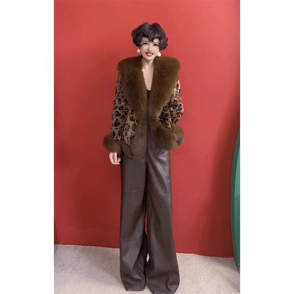 YJ-721  《女王貂》菲姐同款豹纹狐狸毛水貂外套