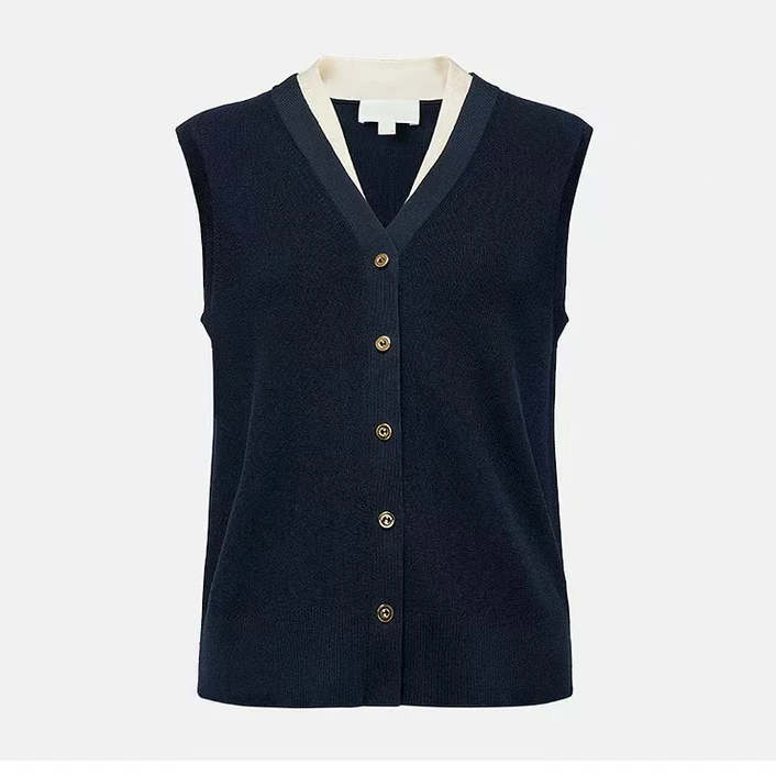 253033 小莹 2025春季新款女装 醋酸棉混纺叠穿弹力针织马甲背心