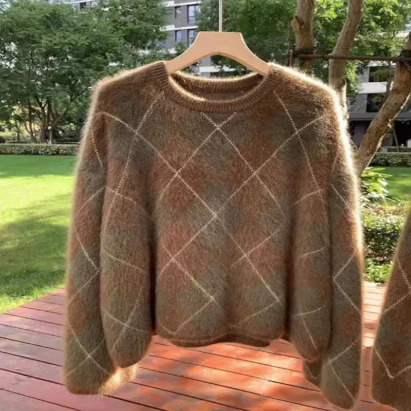 山羊绒菱形格套头衫80032