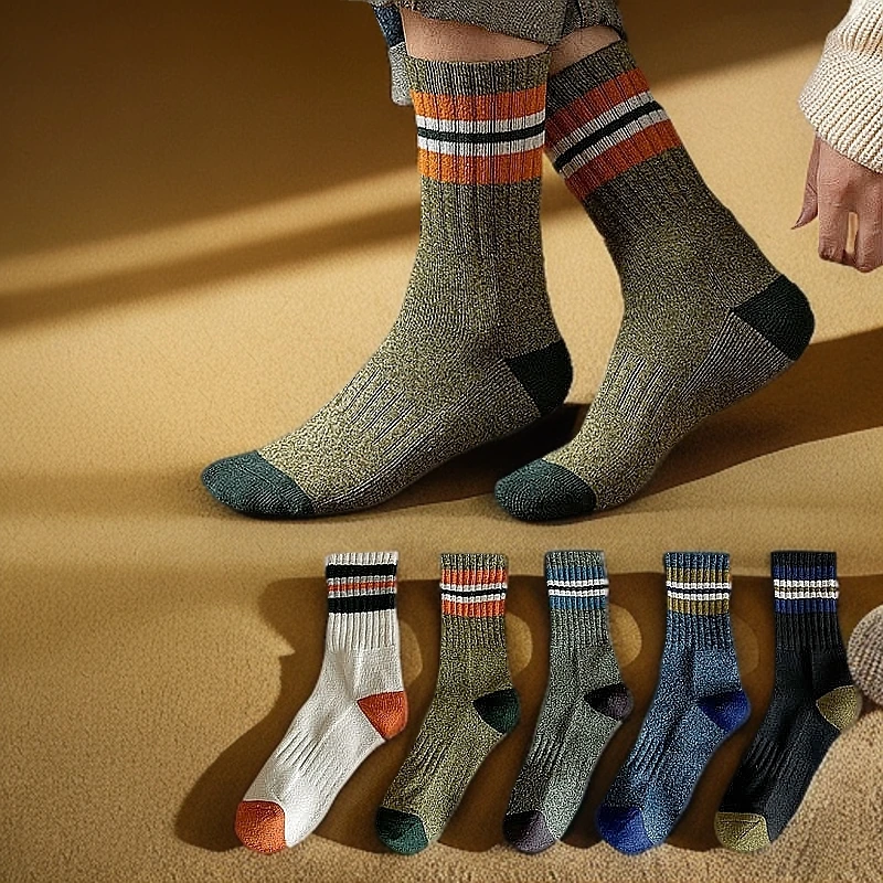 袜子男秋冬脚底加绒中筒男袜潮流束腰运动长袜男士冬季加厚保暖袜