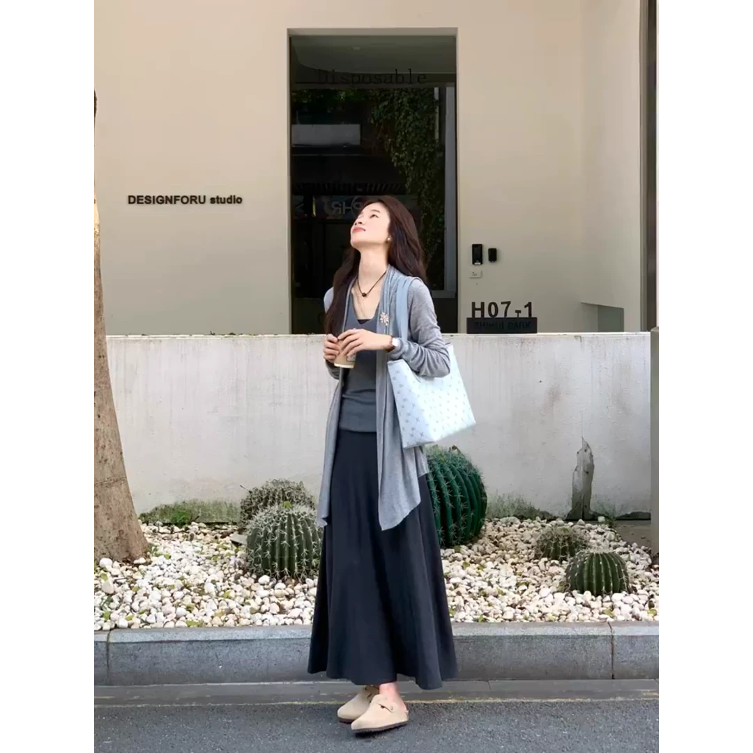 MARIE.COCO秋季慵懒风时尚套装松弛感开衫上衣内搭吊带背心半身裙