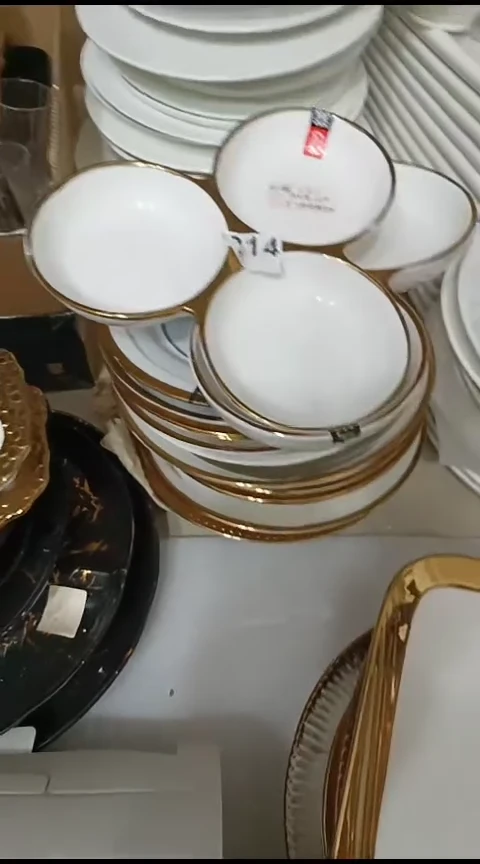瓷西****家214金边大理石纹一摞