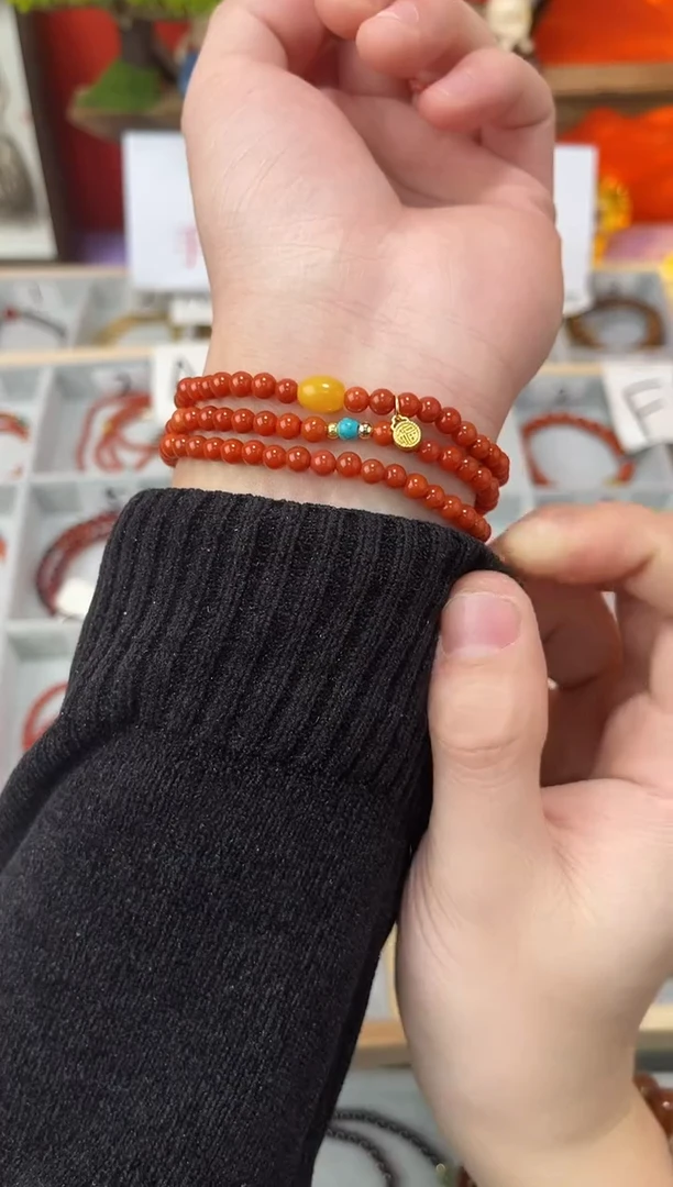 【闪购商品】南红玛瑙手串未镶嵌南红三圈QF-C28（多样性发一）