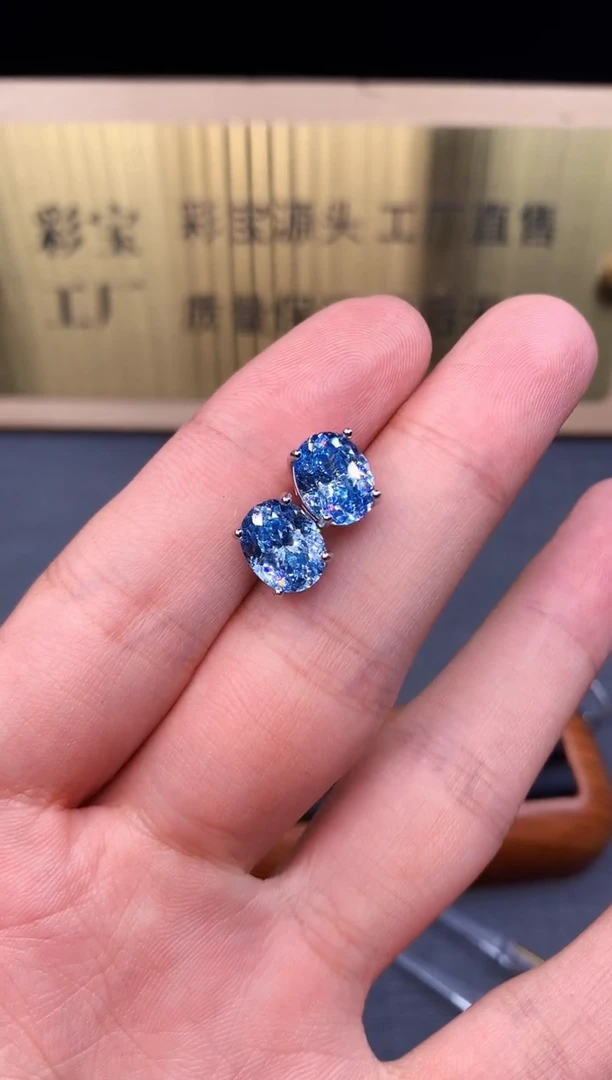 海蓝宝石耳钉银S925镶嵌6633