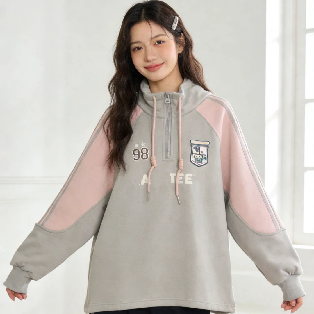 9633739高端专享秋冬款青少年加绒卫衣粉色（靠谱）