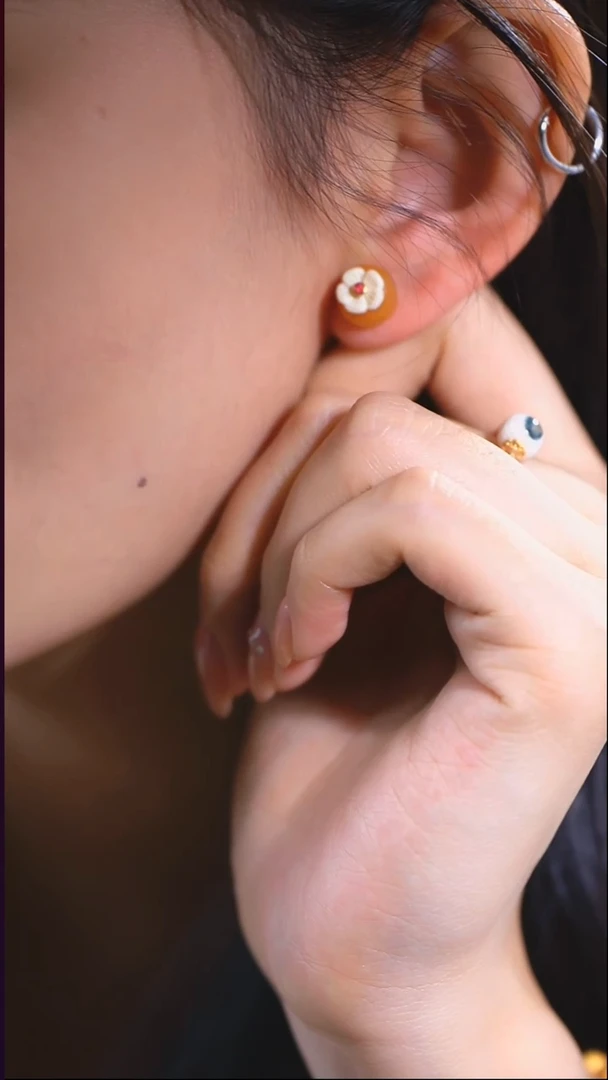 蜜蜡未镶嵌耳饰蜜蜡小花耳钉