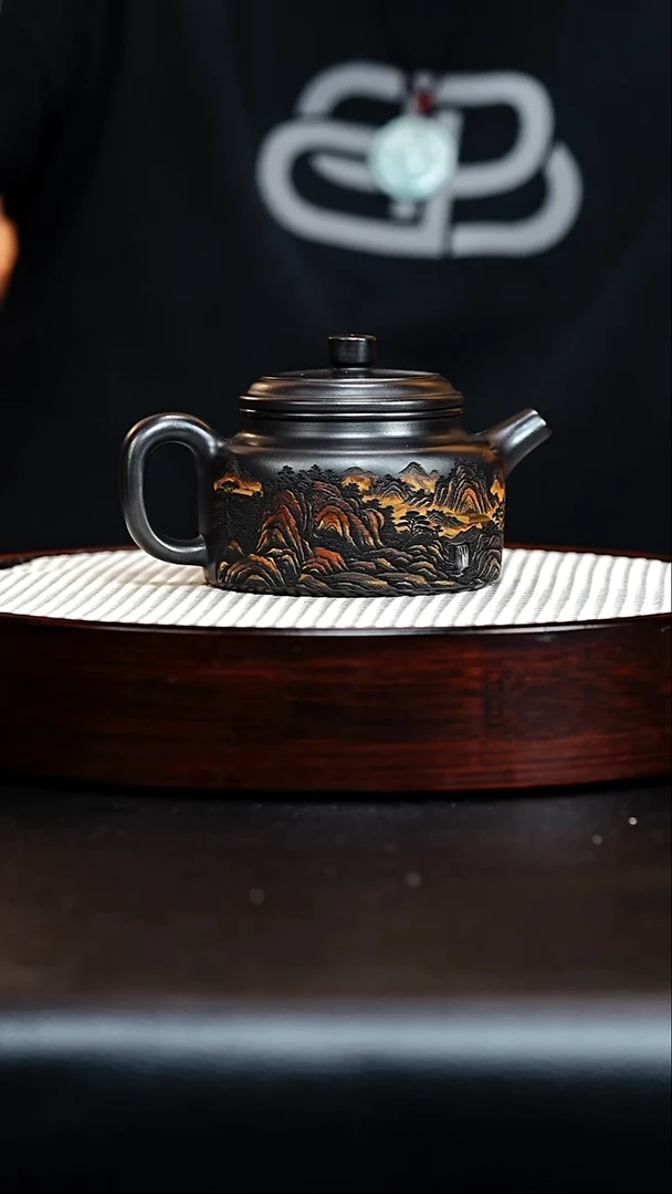 茶壶紫砂宜兴紫砂 德钟 石黄（彩陶刻）曹莹莹h452