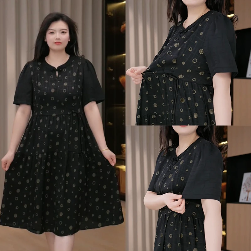 胖依依大码女装2025夏季新款气质百搭时尚显瘦遮肉连衣裙250333