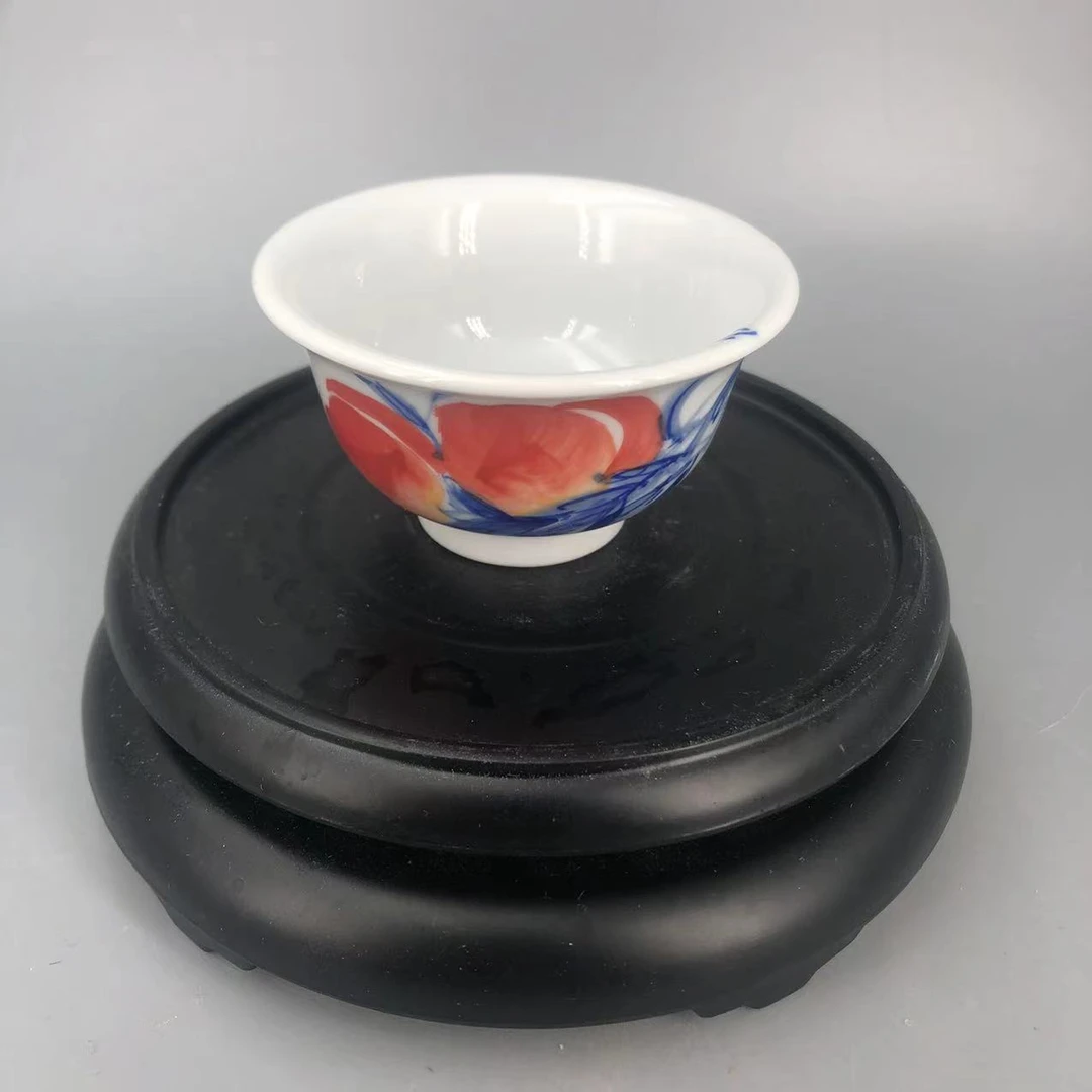 【景德】红丰窑 寿桃压手杯 陶瓷 xy0007