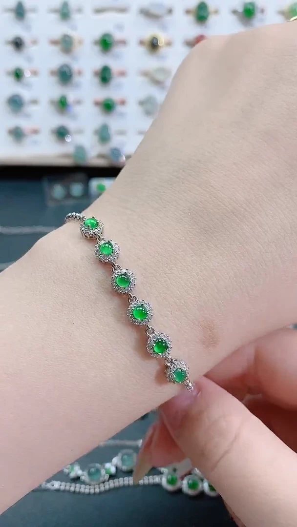 银S925镶嵌手链翡翠天然翡翠