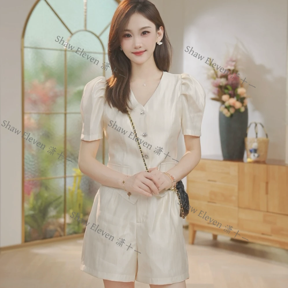 珩绣极简主义短袖衬衫女气质夏装套装小众2828