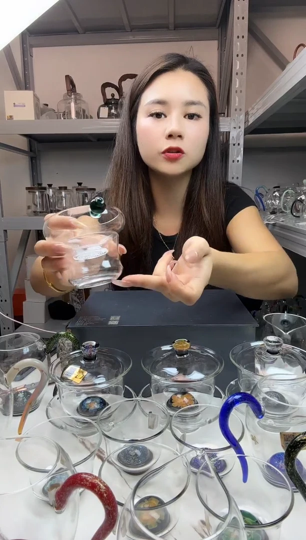 手工艺品玻璃禾器 奉珠茶漏 墨绿色 普通盒