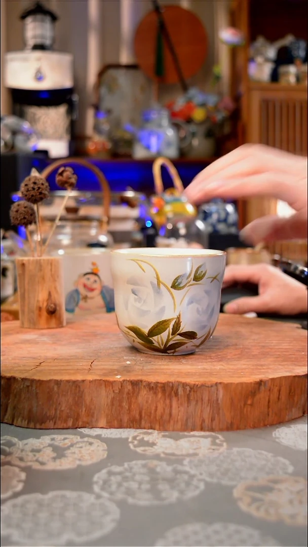 【闪购商品】杯子蓝玫瑰手工手绘手工手绘