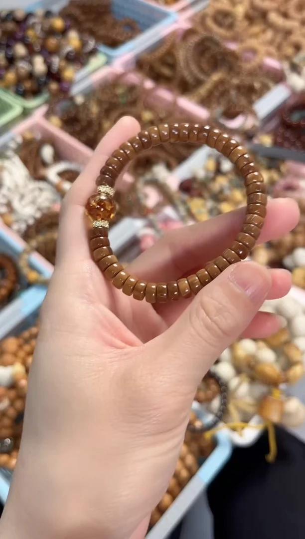 未镶嵌琥珀（花珀）手串库克药片搭配琥珀7*3.5mm