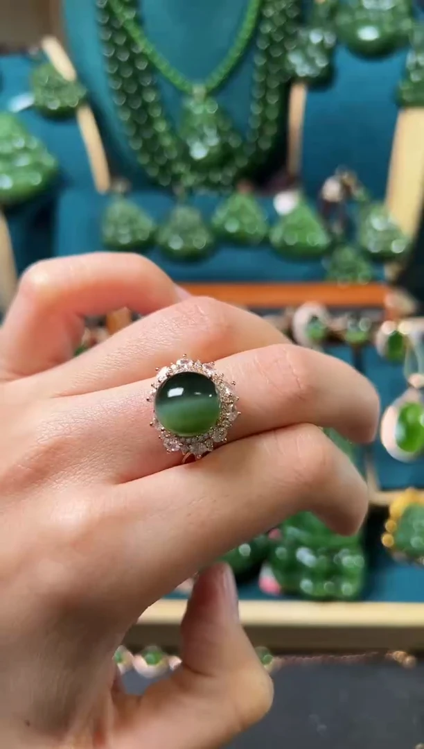 【闪购商品】和田玉（碧玉）戒指银S925镶嵌碧玉