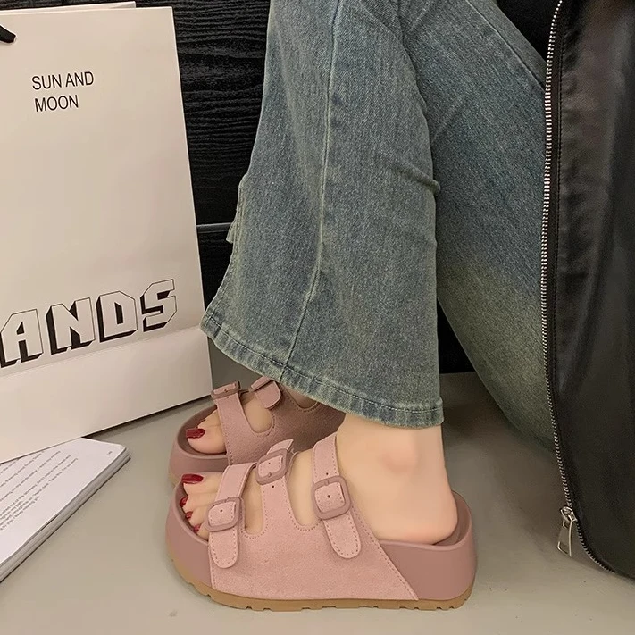 时尚复古勃肯拖鞋外穿女2025夏季新款厚底增高休闲懒人一脚蹬凉鞋