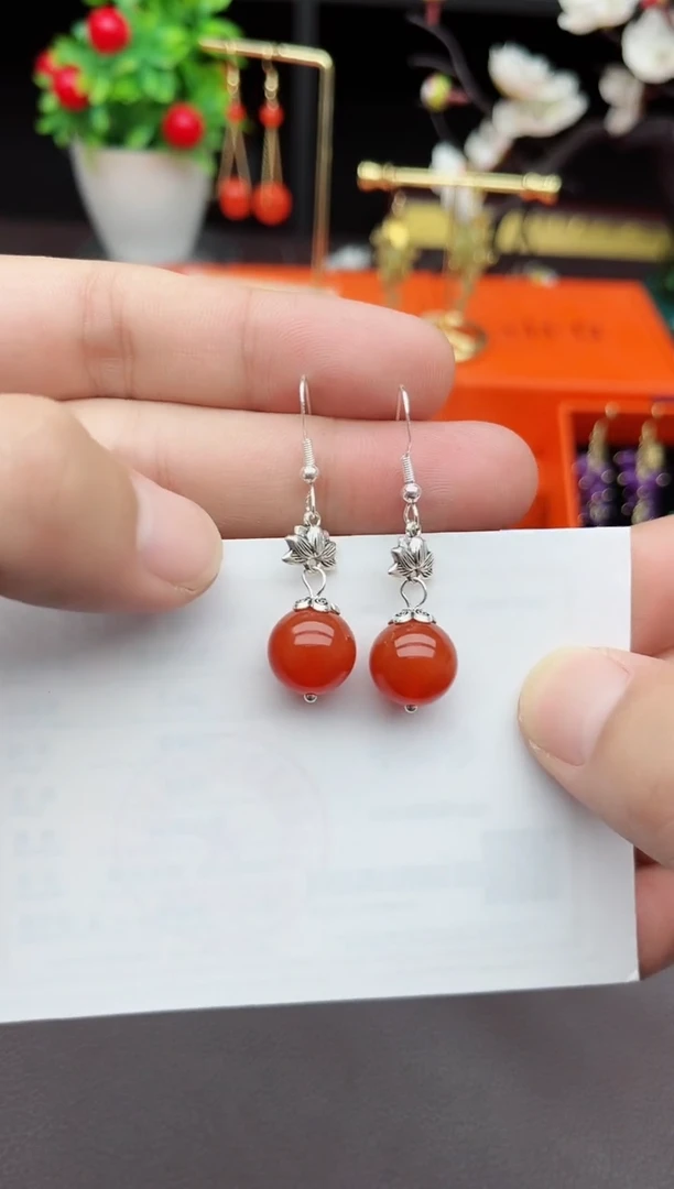 玛瑙/玉髓耳饰银S925镶嵌718000