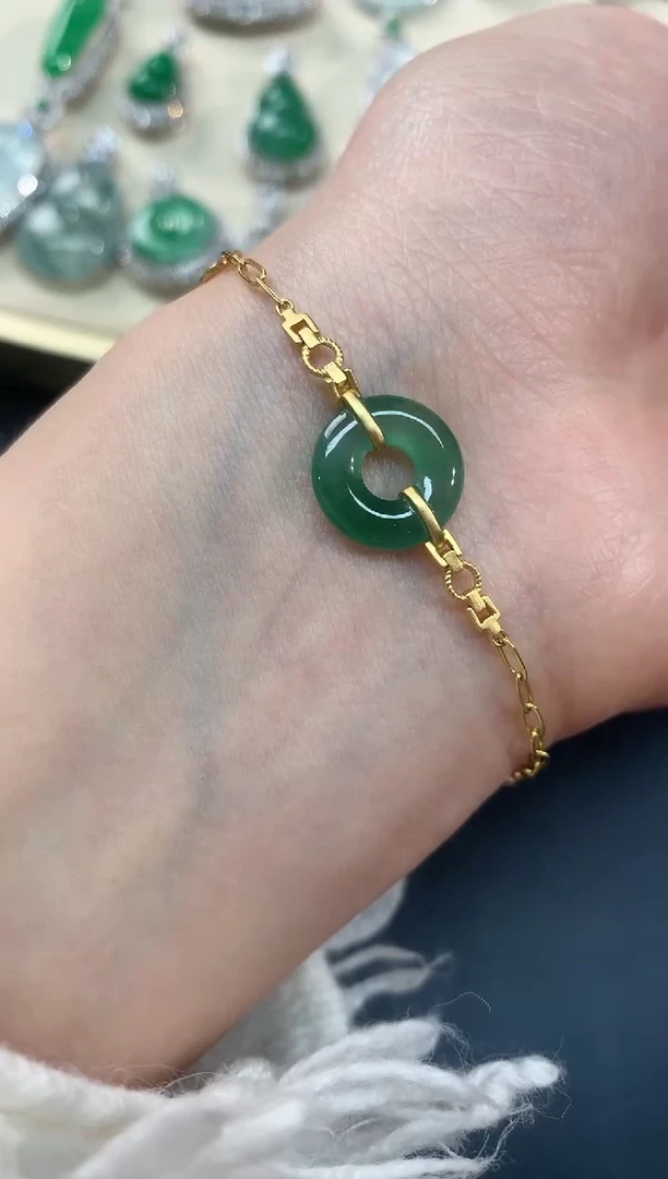 【闪购商品】翡翠手链18K金镶嵌手链A31|4800