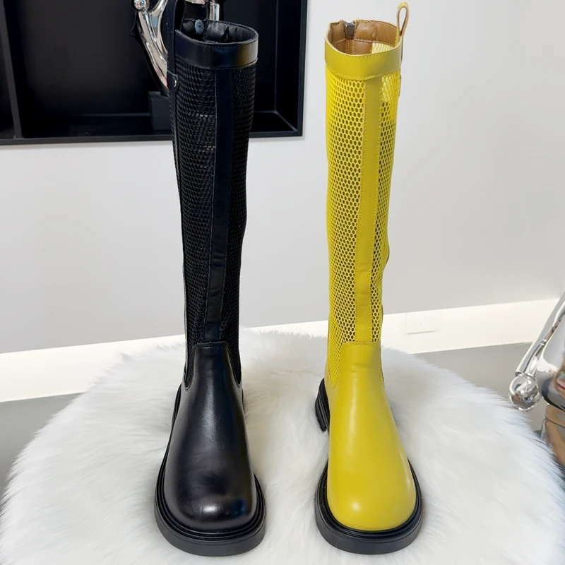 时装靴加宽过膝长筒靴时装夏季圆头高筒靴百搭女鞋英伦网纱长靴女