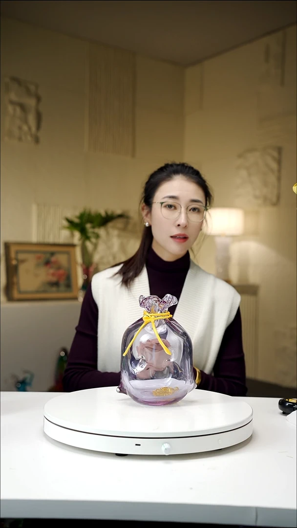 手工艺品琉璃金紫色钱袋子摆件