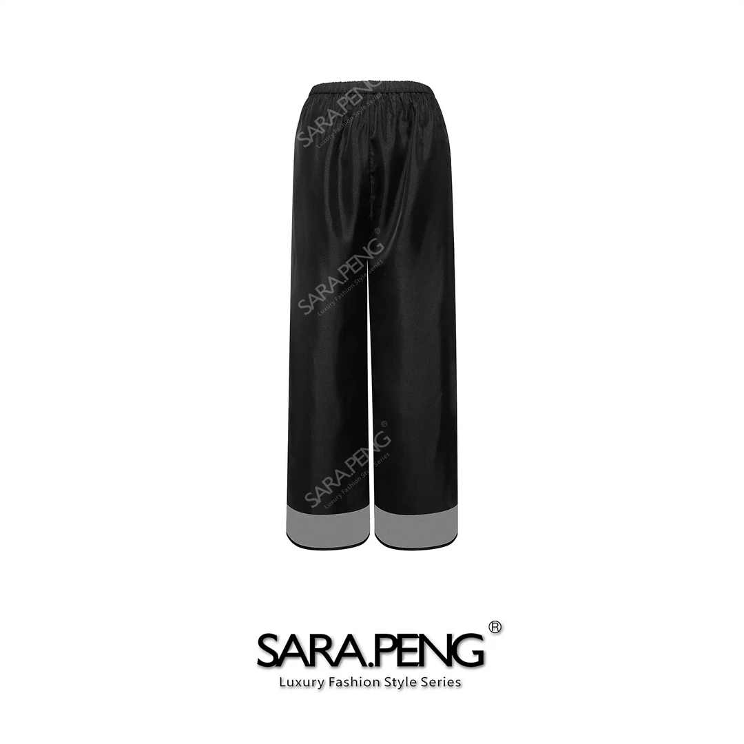 S.P夏威夷｜原创醋酸双层设计九分直筒裤｜松紧褶肉｜清凉垂坠百搭